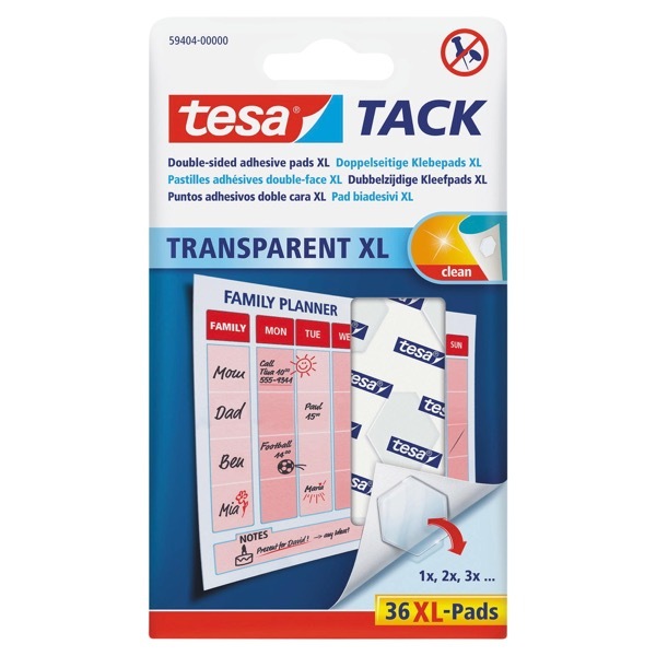 Klebepads Tesa 59404, Tack XL, transparent, 36 St&uuml;ck