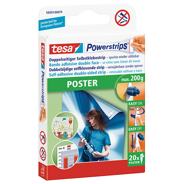 Tesa 58003 Powerstrips Poster-Klebestreifen, 20 St&uuml;ck