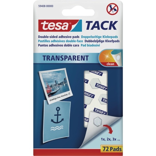 Klebepads Tesa 59408, Tack, transparent, 72 St&uuml;ck